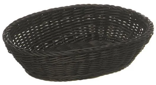 Brødkurv, oval, svart plastflett, 25x19xH6,5 cm